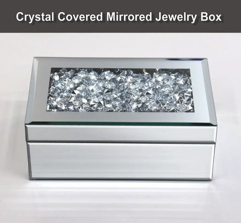 Luxury Silver Crushed Diamond Glass Mirrored Jewelry Organizer Box Storage For Rings Earrings Necklaces Bracelets