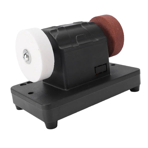Snag This Hella Versatile Mini Bench Grinder Compatible With 18V Lithium Batteries Featuring Dual Grinding Discs on a sturdy base.