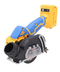 Badass Cordless Cut Off Tool Featuring Heavy Duty Brushless Motor And Hella Fast 19000 Rpm Speed To Rip Through Metal Wood Plastic And Stone With Detachable Dust Shield, side view with blade.