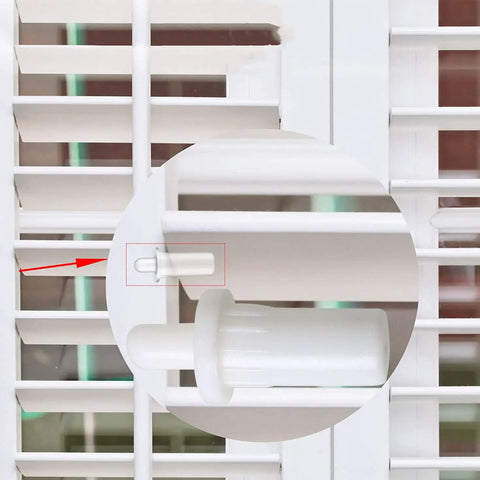 Close-up of Heavy Duty Spring Loaded Shutter Pins and Tilt Rod Louvers from the Complete 100 Piece Window Repair Kit for plantation shutters.