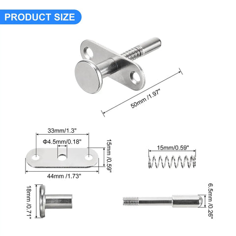 Bulletproof Steel Plunger Latches With Spring Loaded Bolt Rock Solid Design For Furniture Cabinetry Bedroom Doors No Sweat Setup Heavy Duty showing dimensions and parts.