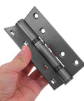 Hand holding stainless steel hydraulic buffer self-closing hinges for wooden doors with 90 degree positioning hidden design.