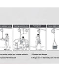 Retractable Spring Balancer Tool Holder With 1.3m Reach, Hook, And Air Tube Adjustable Suspension For Assembly Lines Blue Keeps Tools Off The Floor, Reduces Fatigue, And Boosts Productivity, 2.5-3.5kg Capacity. Diagram of ceiling-mounted tool balancer for hand tools, welding, packing, and heavy loads