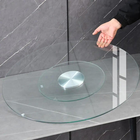 Heavy Duty 43 Inch Lazy Susan Turntable Smooth 360 Rotating Tempered Glass Dining Table Serving Tray with silver base