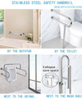 Heavy Duty 304 Stainless Steel Bathroom Handrail Tough As Nails Grab Bar For Wheelchair Accessibility Non Slip Shower Support Railing by the bathtub.