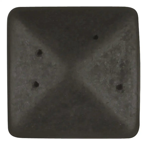 Slick Square Cabinet Knobs With Real Deal Black Iron Finish Featuring Carbonite Material One And One Quarter Inch Wide top view showing rustic texture.