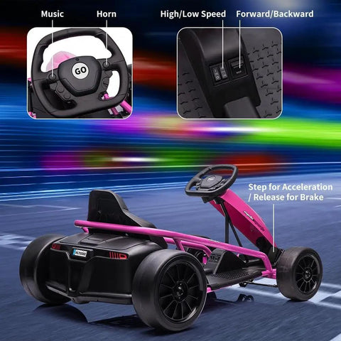Heavy Duty Electric Go Kart For Kids 8 To 14, 24V Ride On Racing Toy With Dual 300W Motors, Rugged PE Body And Iron Frame