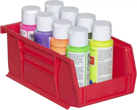 Stackable Plastic Storage Bins for Garage Pantry and Craft Organization, Space Saving 7 By 4 By 3 Inch Red Bins 24 Pack