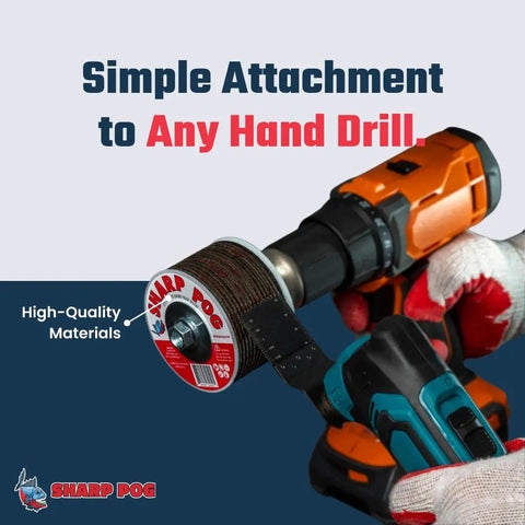 Oscillating Saw And Multitool Blade Sharpener For Dull Blades Red Grip Quick Sharpening Tool attached to hand drill