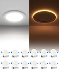 Sweet Setup 12 Pack 4 Inch LED Recessed Ceiling Lights With Built In Amber Glow And Zero Sweat Dimmable 5Cct Control, two lighting effects.