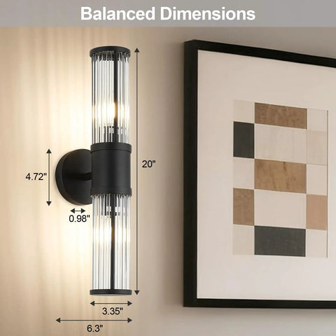 Dope Nineteen Point Sixty Nine Inch Modern Bathroom Wall Sconce Light Fixture Black Glass Rod Vanity Light E12 Mounting