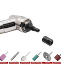 The Ultimate Pneumatic Mini Grinder With 45 Or 90 Degree Swivel Head High Speed Air Powered Rotary Tool showing grinding bits and tool head.
