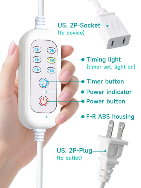 Dead Simple Plug And Play Timer With Extension Cord For Indoor Lights, 24 Hour Auto Cycle Featuring Six Smart Presets And Constant Power Mode for indoor appliance timer with presets and power indicator.