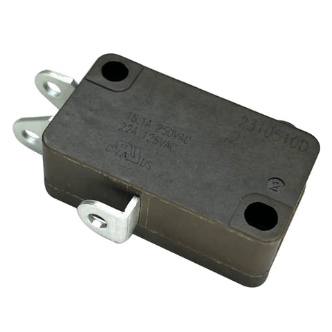 Heavy Duty Snap Action Switch Replacement For Honeywell V3-19M Microswitch Featuring Round Pin Plunger And Solder Terminals 15 Amps 125 VAC SPDT Pair showing side view with metal terminals.