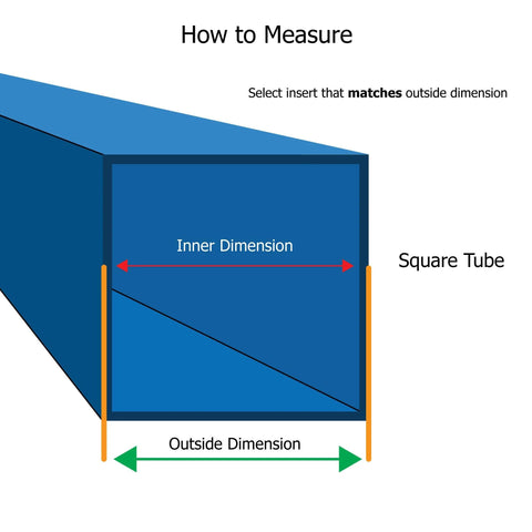 Diagram showing how to measure for Double Star Threaded Caster Insert in heat treated steel fits 2-inch square tube 16-18 gauge.