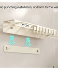 Rock Solid Wall Mounted Storage Rack With No Drill Setup Heavy Duty Carbon Steel Heat Resistant Kitchen Shelf shown in installation process.
