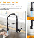 Led Light Kitchen Faucet With Pull Down Sprayer In Matte Black 304 Stainless Steel Industrial Single Handle in use over sink