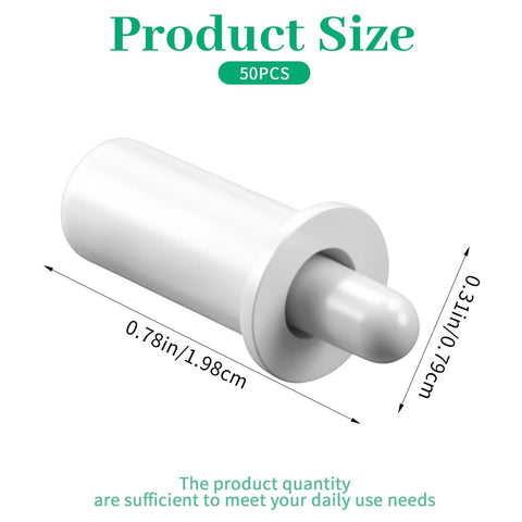 White plastic spring pin measuring 0.79 by 0.28 inches for Heavy Duty Spring Loaded Plantation Shutter Pin Repair Kit 50 Pack.