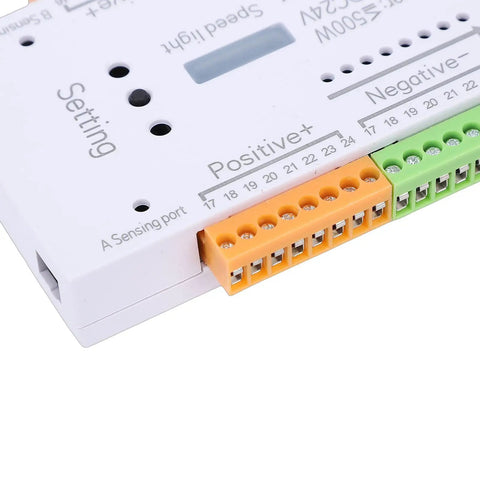 Close-up of LED Stair Controller With Motion Sensor For Home Lighting No Fuss Setup, Sequential Activation 32 Light Groups terminals