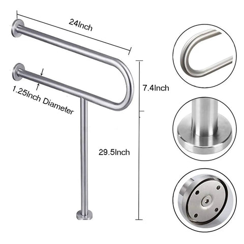 Heavy Duty Stainless Steel Toilet Grab Bar and Wall to Floor Safety Rail 23.6 Inch with supports up to 330 lbs, non-slip grip.