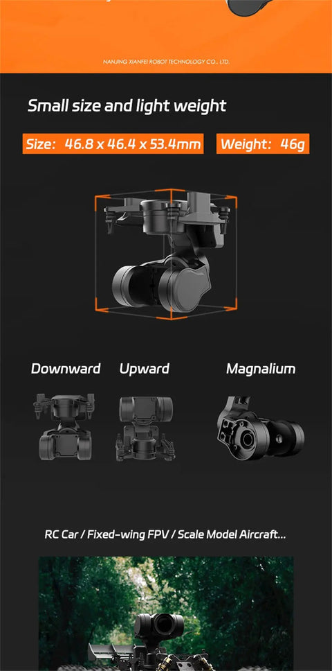 Three Axis FPV Camera Gimbal With Head Tracking And Pan Tilt Mount, C-20T Model, shown in various mounting angles