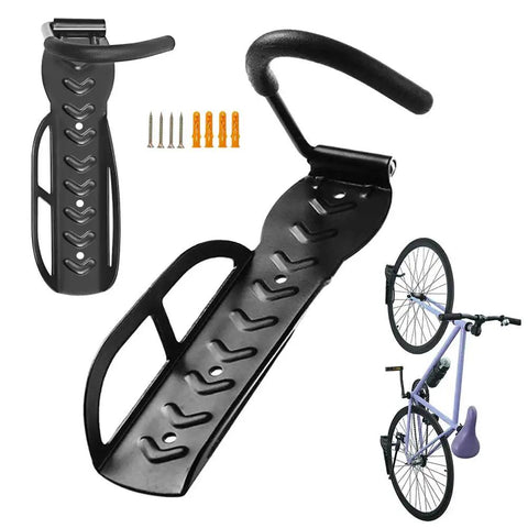 Heavy Duty Wall Mount Bike And E Scooter Hanger With Padded Tire Grooves No Fuss Install, black steel design for secure storage.