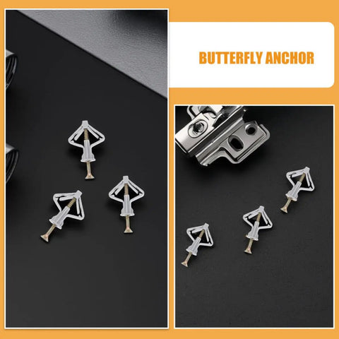 Image showing Drywall Anchors Kit With 50 Heavy Duty Plastic Butterfly Anchors And Screws Quick Easy Install For Hollow Walls And Plasterboard.
