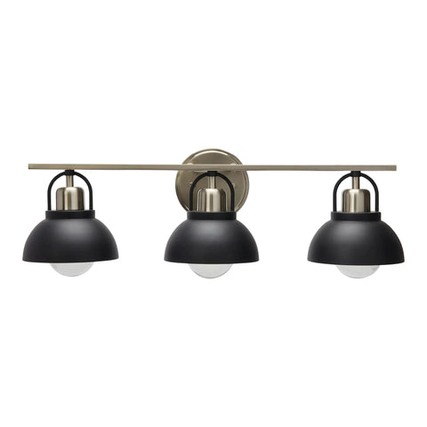 Dope Three Light Vanity Light With Shaded Globe Bulbs Metal Wall Mount In Matte Black With Brushed Nickel Accents Damp Location Rated Vintage Inspired Modern Bath Light