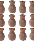 Slick Wood Window Blind Cord Knobs 12 Pack Brown vase shape curtain rope pull ends displayed in rows on white surface.
