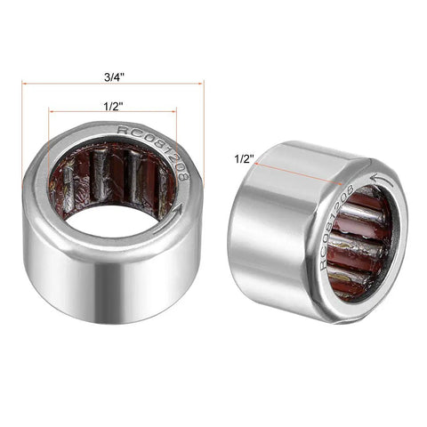 Heavy Duty One Way Needle Roller Bearings RC081208 with half inch bore, three quarter inch outer diameter, steel drawn cup