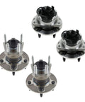 Straight Shooter 4 Piece Wheel Hub And Bearing Assembly Kit with ABS sensors for Chevy Malibu, showcasing front and rear sides.