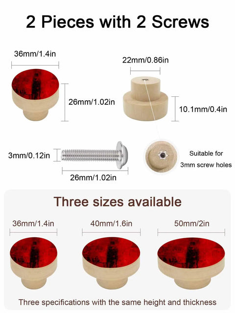 Top Shelf 2 Piece Cabinet Knobs Measuring 1.6 Inch Tall Featuring A Dope Red Matte Finish crafted from solid beech wood with screws included.