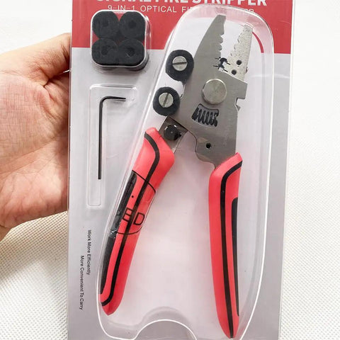 9-In-1 Fiber Stripping Tool With Rotatable And Replaceable Parts, Cleaning Cotton Included, Pro Grade Fiber Optic Pliers, Model ZSQ-09