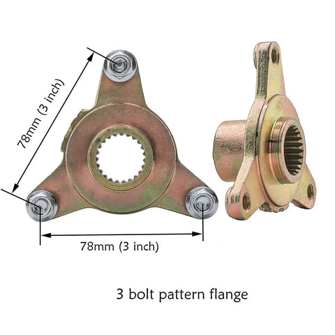 Three-bolt pattern flange for Beefy 1 Inch By 32 Inch Live Axle Kit With 145/70-6 Wheels And Rims