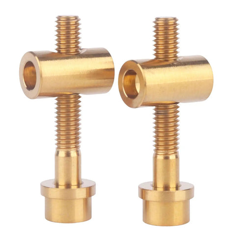 Hella Durable Grade Five Titanium M5x30mm Bolts With Smooth Flat Washers And Secure Hex Nuts in shiny gold finish
