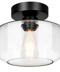 Industrial Dope Semi Flush Mount Ceiling Light In Matte Black With Clear Glass Shade showcasing light bulb inside, modern farmhouse style