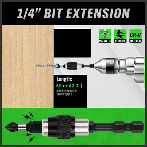1/4 inch bit extension from 9-Piece Impact Socket Adapter Set For Impact Drivers, heavy-duty vanadium steel and black oxide.