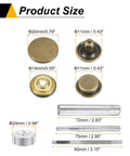 Rugged As Heck Brass Snap Button Fastener Kit For Leather And Canvas Gear 24 Pack Of 20Mm Bronze Press Studs With Easy Grip Hand Tools showing sizes.