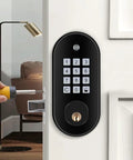 Electronic Keypad Deadbolt Door Lock With Automatic Front Door Locking And Keyless Entry Design Featuring Anti Peep Virtual Passwords For A Real Deal Lock It Down Home Security Setup installed on a white door.