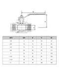 Heavy Duty 304 Stainless Steel Straight Ball Valve dimensions diagram with measurements for water and gas lines.