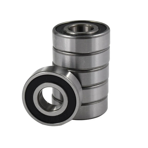Six Piece Set Of Heavy Duty 6203 2Rs Spindle Bearings For Lawn Mowers showing sealed bearings stacked and one in front