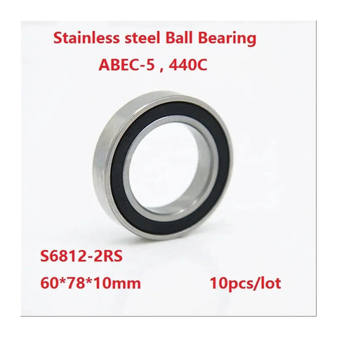 High Performance Stainless Steel Deep Groove Ball Bearing S68122RS Size Sixty X Seventy Eight By Ten mm on white background.