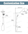 Diagram of Retrofit Shower System With 6 Function Handheld Sprayer And 8 Inch Rain Shower Head, wall mount dimensions shown.