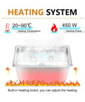 Powerful 360W Ultrasonic Cleaner With 10 Liter Tank And 40Khz High Frequency Vibrations, showing stainless steel tank with heating system.