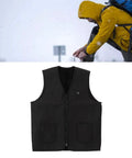 Adjustable Electric Heating Vest With Three Heat Levels For Outdoor Work Fishing Hiking And Camping Lightweight Breathable Fabric Machine Washable Comfortable Fit Size XL displayed against outdoor background.