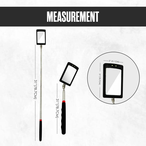 Telescoping Inspection Mirror With Light For Auto Repair Gearheads, 360 Degree Rotating Mechanic Mirror On A Stick shown extended