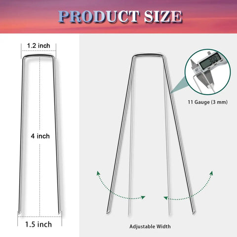 50 Pack 4-Inch Galvanized U Shaped Landscape Staples Garden Stakes For Lawn Landscaping Ground Stakes Weed Barrier Fabric Tent Stakes Outdoor Decor And Christmas Display 11 Gauge Rust Resistant Steel diagram showing dimensions
