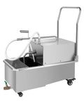Mobile Fryer Oil Filter Machine 550W 110V Stainless Steel Commercial Kitchen Cart with wheels and hoses for easy oil filtration.