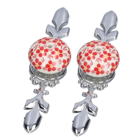 Hand Painted Ceramic Cabinet Pulls Modern Drawer Knobs Hassle Free Swap Slick Finish Kitchen Furniture Handles Bold Red Accent Hardware with floral pattern.