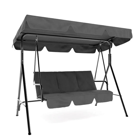 Three Person Outdoor Patio Swing Chair With Adjustable Canopy Shade Removable Sun Shade steel frame